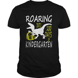 Roaring Into 100 Days Kindergarten Funny T Rex Dinosaur Boy Shirt